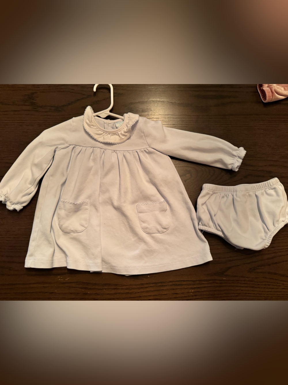 Edgehill Collection Baby Blue Baby Dress with White Ruffled Collar